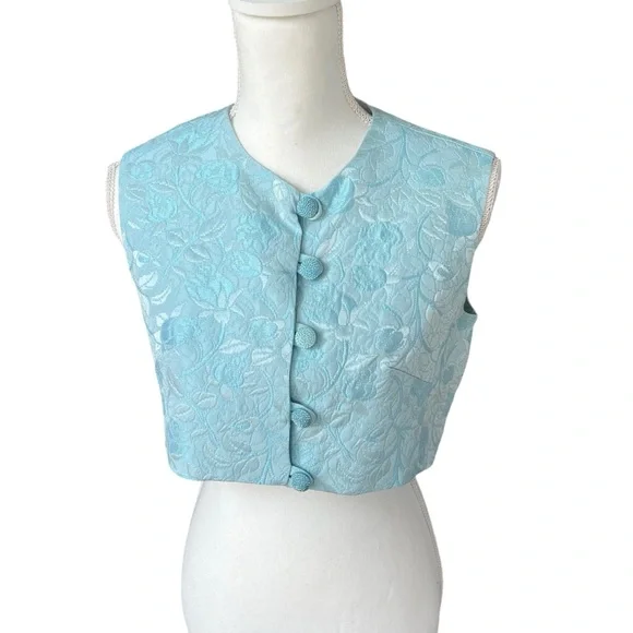 VTG 60s sky blue brocade cocktail dress matching shrug jacket women small - Picture 5 of 6